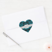 Eleganter Dark Aquamarin Damask Heart Wedding Stic Herz-Aufkleber (Umschlag)