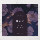 Eleganter Dark Boho Lila botanischer GIN Alkoholflaschenetikett (Einzelnes Label)