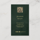 Eleganter Dark Emerald Green & Gold Qr Code Visitenkarte (Rückseite)