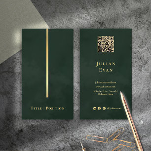 Eleganter Dark Emerald Green & Gold Qr Code Visitenkarte