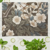 Eleganter Dark-eyed Junco Creme-Blumenmuster Geschirrtuch (Gefaltet)