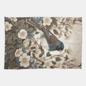 Eleganter Dark-eyed Junco Creme-Blumenmuster Geschirrtuch (Horizontal)