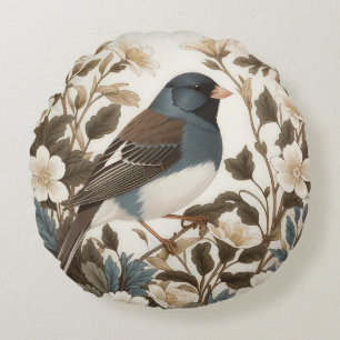 Eleganter Dark-Eyed Junco Creme-Blumenmuster Rundes Kissen