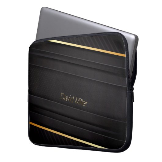 Eleganter Dark-Gold-Line Hintergrund und Individue Laptopschutzhülle (Vorderseite Links)