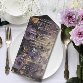 Eleganter Dark Gothic Lila Rose QR Code All In One Einladung