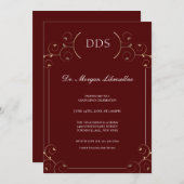 Eleganter DDS Gold Burgundy Abschluss Einladung (Vorne/Hinten)