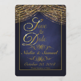 Eleganter Deep Blue und Gold Glitzer Speichern Sie Save The Date