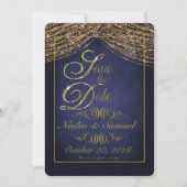 Eleganter Deep Blue und Gold Glitzer Speichern Sie Save The Date (Vorderseite)