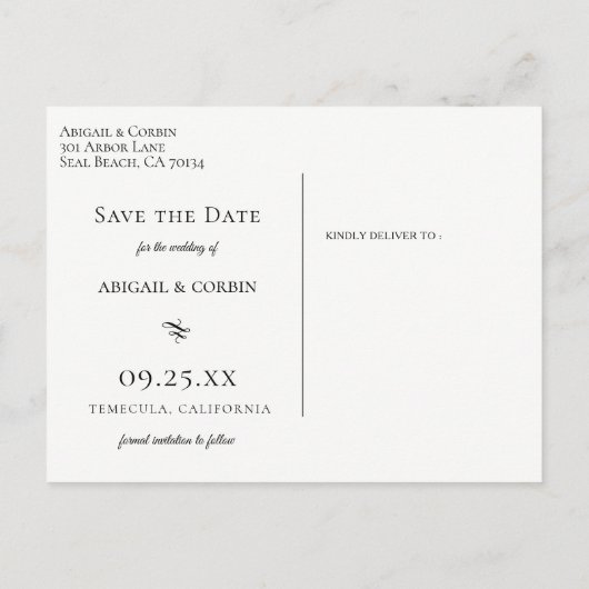 Eleganter Deko Blüht Foto Save the Date Ankündigungspostkarte (Rückseite)