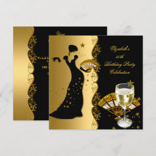 Eleganter Deko Lady 50. Geburtstagsparty Gold Blac Einladung