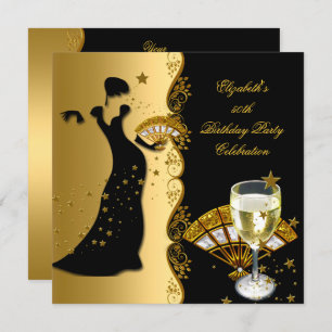 Eleganter Deko Lady 50. Geburtstagsparty Gold Blac Einladung