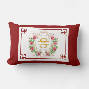 Eleganter dekorativer Rahmen mit floralem Monogram Lendenkissen