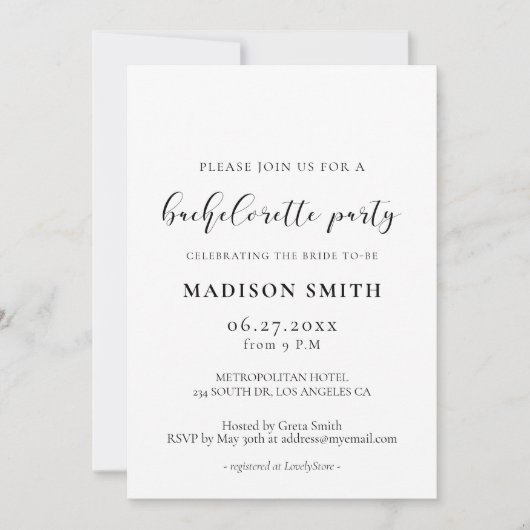 Eleganter Design-Junggeselinnen-Abschied Einladung (Vorderseite)