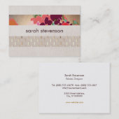 Eleganter Designer Floral Chic Gold & Linen Streif Visitenkarte (Vorne/Hinten)