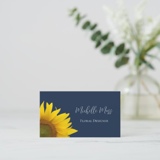 Eleganter Designer für Sonnenblumen Navy Blauer Bl Visitenkarte (Stehend Vorderseite)