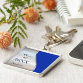 Eleganter Diagonal Swirl Blau Silberner Abschluss Schlüsselanhänger (Seite)