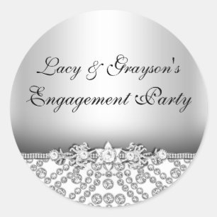 Eleganter Diamant-Silber-Verlobungsfeier-Aufkleber Runder Aufkleber