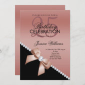 Eleganter Diamond Bow, Rose Gold & Black Geburtsta Einladung (Vorne/Hinten)