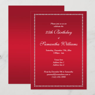 Eleganter Diamond Gerahmt Red Geburtstag Einladung