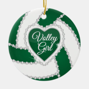 Eleganter Diamond Heart Dark Green Volleyball Keramik Ornament