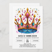 Eleganter Digital Princess Crown Geburtstag Einladung (Vorne/Hinten)