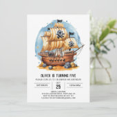 Eleganter digitaler Spaß Pirate Geburtstag Einladung (Stehend Vorderseite)