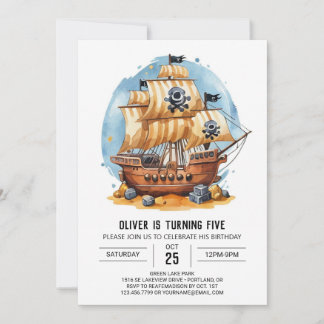 Eleganter digitaler Spaß Pirate Geburtstag Einladung