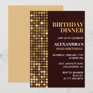 Eleganter Dinner Glitzer Black Gold 92. Geburtstag Einladung