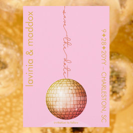 Eleganter Disco Ball Pink Gold Wedding QR Code Save The Date