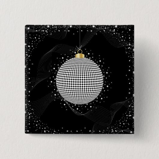 Eleganter Disco-Kugel-Weihnachtsschmuck Button (Vorderseite)