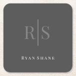 Eleganter DIY Gray Monogram & White Name, dunkelgr Rechteckiger Pappuntersetzer<br><div class="desc">Dieses elegante dunkelgraue Design mit grauem Monogramm und weißem Namen wird individuell gestaltet. Klicken Sie auf "Anpassen",  um Farben und Stile zu ändern.</div>