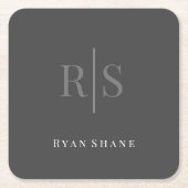 Eleganter DIY Gray Monogram & White Name, dunkelgr Rechteckiger Pappuntersetzer (Vorderseite)