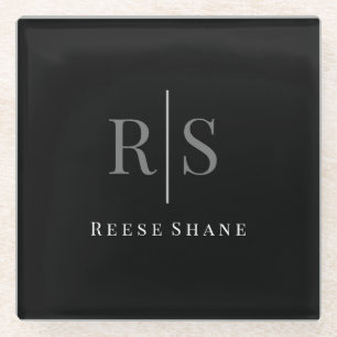 Eleganter DIY Gray Monogram & White Name, Schwarz Glasuntersetzer