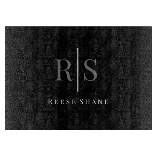 Eleganter DIY Gray Monogram & White Name, Schwarz Schneidebrett (Vorderseite)