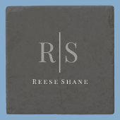 Eleganter DIY Gray Monogram & White Name, Schwarz Steinuntersetzer