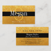 Eleganter DIY Monogram Name Gold Glitzer, schwarze Visitenkarte (Vorne/Hinten)