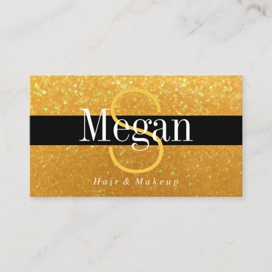 Eleganter DIY Monogram Name Gold Glitzer, schwarze Visitenkarte (Vorderseite)