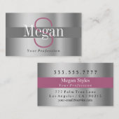 Eleganter DIY Monogram Name, Silver Maroon Gray Visitenkarte (Vorne/Hinten)