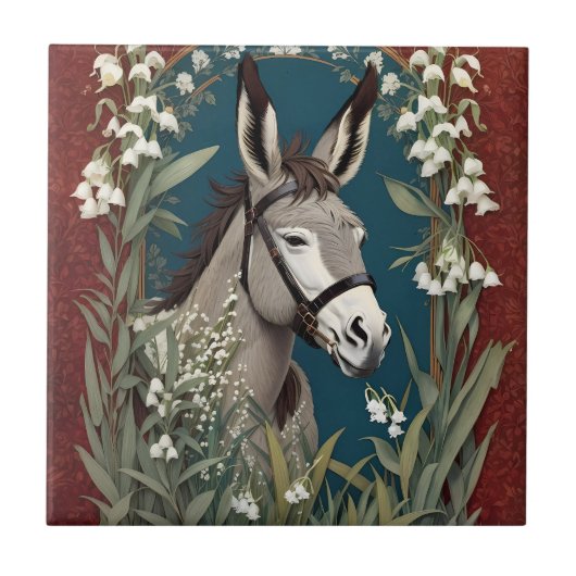 Eleganter Donkey und Lily The Valley Blume Fliese (Vorderseite)