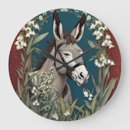 Eleganter Donkey und Lily The Valley Blume Große Wanduhr