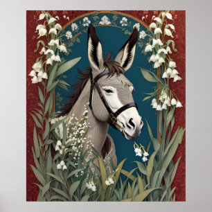 Eleganter Donkey und Lily The Valley Blume Poster