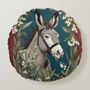 Eleganter Donkey und Lily The Valley Blume Rundes Kissen