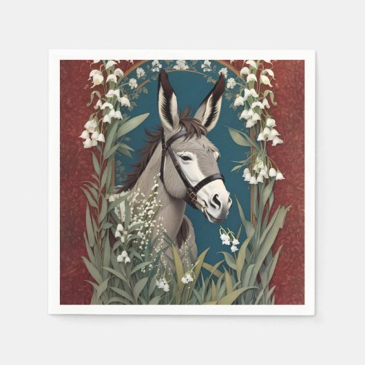 Eleganter Donkey und Lily The Valley Blume Serviette (Vorderseite)