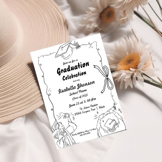 Eleganter Doodle Style Handgezeichneter Abschluss Einladung