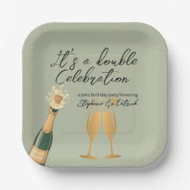 Eleganter Doppelfeier Grüner Geburtstag Pappteller