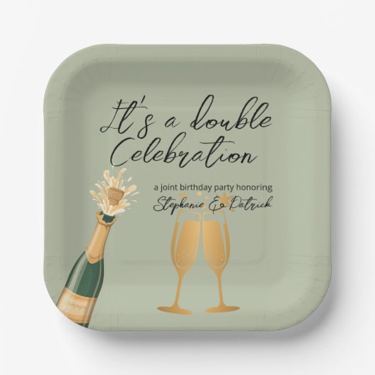Eleganter Doppelfeier Grüner Geburtstag Pappteller (Vorderseite)