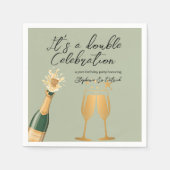 Eleganter Doppelfeier Grüner Geburtstag Serviette (Vorderseite)