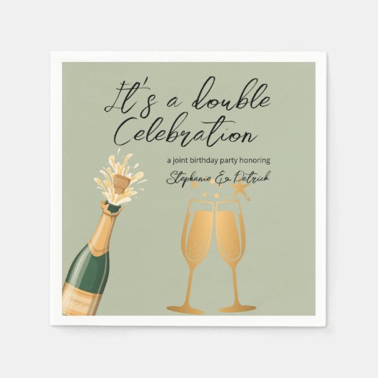 Eleganter Doppelfeier Grüner Geburtstag Serviette (Vorderseite)