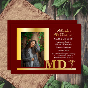 Eleganter Dr MD Caduceus Foto Diplom Marone Folieneinladung