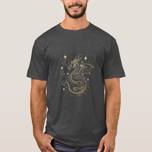 Eleganter Drache mit Sternendesign - Minimalistisc T-Shirt (Vorderseite)